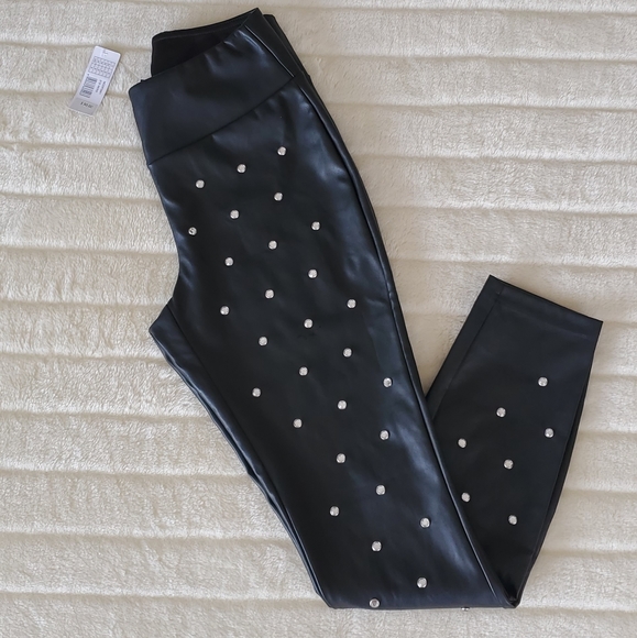 NBW Calzedonia faux leather pants stretchy legging with faux diamond appliqués - Picture 6 of 8